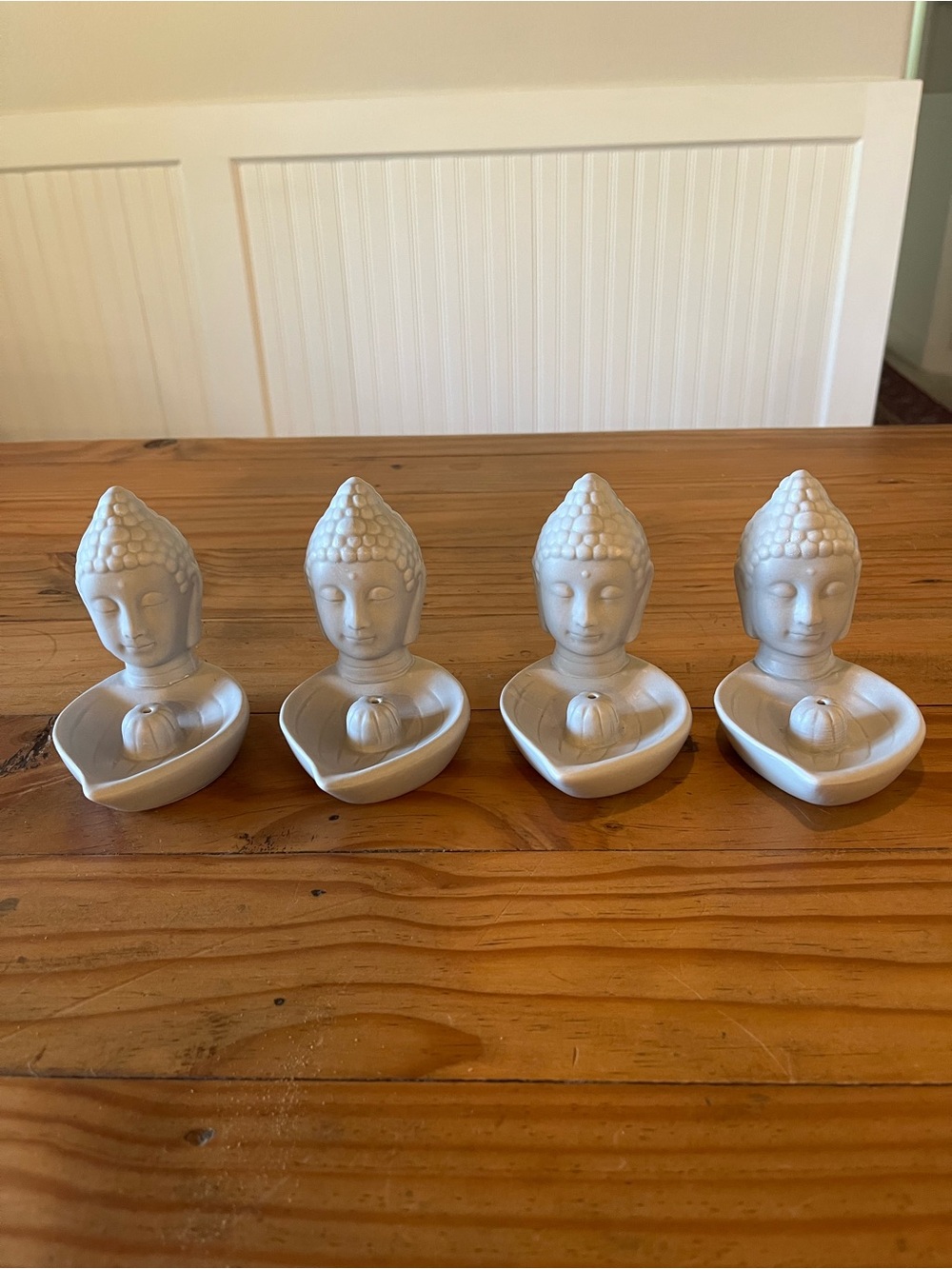 Set of 4 Light Grey Ceramic Buddha Tea Light Holders